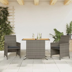 Set Da Bistrò 3 Pz Con Cuscini Grigio İn Polyrattan /