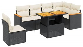 Set divani da giardino con cuscini 7pz nero polyrattan