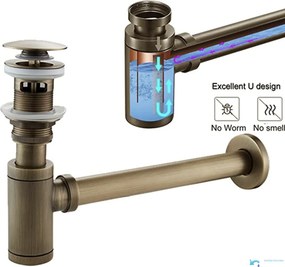 Sifone pop-up EYN SAQ1556 in più finiture, tra cui bronzo antico e ottone anticato