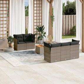 Set divano da giardino 6 pz con cuscini grigio in polyrattan