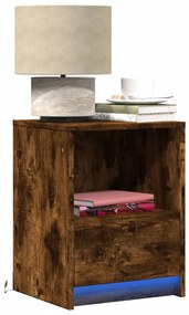 Comodini Con Luci Led 2pz Rovere Fumo İn Legno Multistrato /