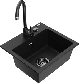 Mexen Milo lavello in granito a 1 vasca con rubinetto da cucina Telma, nero - 6505-77-670200-70-B