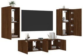 Mobili Tv A Muro Con Led 4pz Rovere Marrone Legno Multistrato /