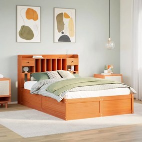 Letto Senza Materasso Marrone Cera 140x190 Cm İn Legno Di Pino /