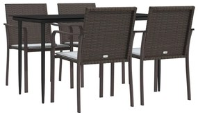 Set pranzo da giardino 5pz con cuscini in polyrattan e acciaio