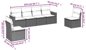 Set divano da giardino 6 pz con cuscini grigio in polyrattan