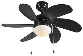 Ventilatore da soffitto nero con stampa legno 80 cm con cordino - Fresh