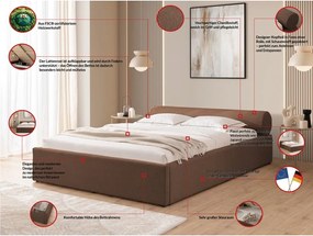 Letto matrimoniale imbottito marrone con contenitore con rete inclusa 200x200 cm Cille – Ropez