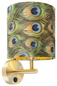 Lampada da parete vintage oro con paralume in velluto 20/20/20 pavone - Combi