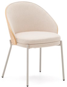 Kave Home - Sedia Eamy in ciniglia beige, impiallacciato in frassino con rifinitura naturale e metallo