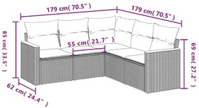 Set Divani da Giardino 5 pz con Cuscini in Polyrattan Nero