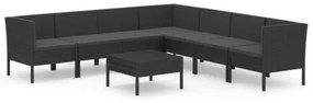 Set Divani da Giardino 8 pz con Cuscini in Polyrattan Nero