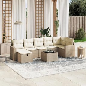 Set divano da giardino 8 pz con cuscini beige in polyrattan