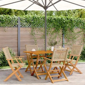 Sedie giardino pieghevoli 4pz beige polyrattan e legno massello