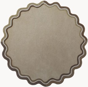 Tappeto rotondo in lana a pelo corto fatto a mano Leo Scallop Border