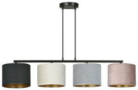 Lampadario 4 Luci Ganesha In Acciaio Nero E Paralumi In Tessuto Multicolore