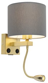 Applique Art Déco dorata con USB e paralume grigio - Brescia