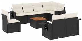 Set Divani da Giardino 9 pz con Cuscini Nero in Polyrattan