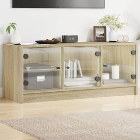 Mobile porta tv con ante in vetro rovere sonoma 102x37x42 cm