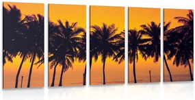 Quadri 5 pezzi – Tramonto sulle palme