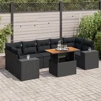 Set Divani da Giardino con Cuscini 8 pz Nero in Polyrattan 3327345