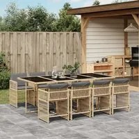 Set Pranzo da Giardino 9 pz con Cuscini Beige Misto Polyrattan 3211644