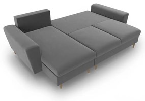 Divano angolare grigio chiaro allungabile e con contenitore con rivestimento in velluto Kyoto – Cosmopolitan Design