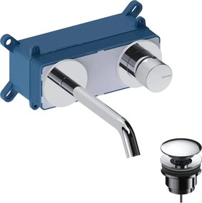 Rubinetto per lavabo LoopK a parete per lavabo bocca 18cm + corpo incasso + piletta di scarico cromato