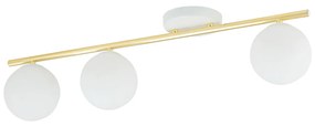 Plafoniera Contemporanea 3 Luci Achille In Acciaio Oro E Sfere Vetro Bianco