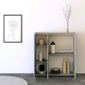 Credenza a 3 ante ROJAS Grigio con inserto in vetro Fumč 103x110 cm