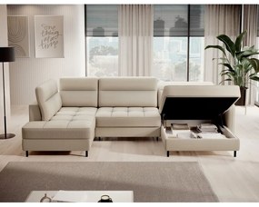 Divano angolare beige allungabile/con contenitore (con penisola a sinistra/a U) e rivestimento in velluto Berrto – ELTAP