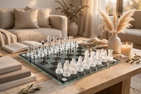 Set Scacchi in Vetro 20 x 20 cm Scacchiera Moderna Gioco Classico con 33 Pezzi Bianco e Nero...