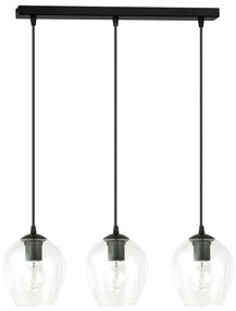 Lampadario 3 Luci Fuxi In Acciaio Nero E Vetri Trasparente