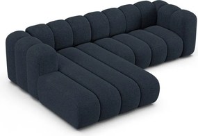 Divano angolare blu scuro (con penisola a sinistra/con chaise lounge) con rivestimento in ciniglia Lupine – Micadoni