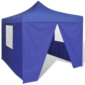 Tenda Pieghevole Blu 3 x 3 m con 4 Pareti