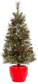 Albero di Natale artificiale innevato Bacche verde con illuminazione H 120 cm x Ø 55 cm