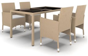 Set da Pranzo Giardino 5 pz Polyrattan e Vetro Temperato Beige