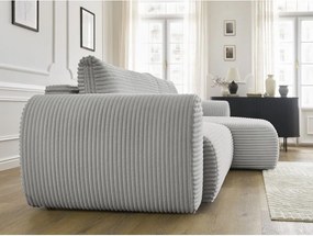 Divano angolare in grigio chiaro allungabile (con penisola a destra) con rivestimento in velluto a coste Lucien – Bobochic Paris