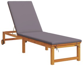 Lettini da sole 2 pz con cuscini in legno massello di acacia,  lettino da sole con cuscini grigio chiaro in legno massello di acacia