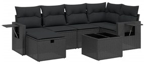 Set Divani da Giardino con Cuscini 7pz Nero Polyrattan