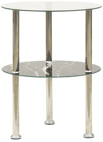 Tavolino A 2livelli Trasparente&nero Marmo 38cm Vetro Temperato /