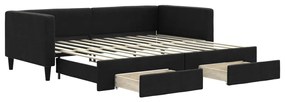 Divano letto estraibile con cassetti nero 90x200 cm in tessuto