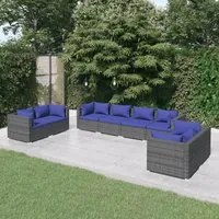 Set Divani da Giardino 8 pz con Cuscini in Polyrattan Grigio cod mxl 35141