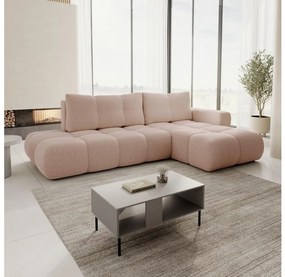 Divano letto angolare imbottito con contenitore a L ALMADA, lato destro, rosa