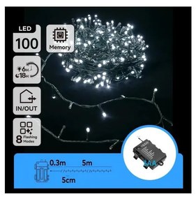 Aigostar - Catena luminosa natalizia LED esterna 100×LED/8 funzioni 3×AA 5,3 m IP44 bianco freddo
