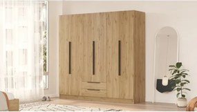 Armadio Guardaroba 6 Ante 2 Cassetti 210x55x207 Duke Rovere Effetto Legno