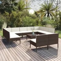 Set Divani da Giardino 12 pz con Cuscini in Polyrattan Marrone 3094607