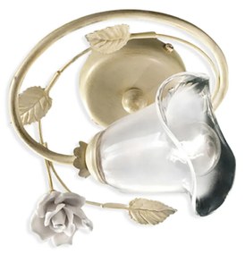 Plafoniera Classica Siena Metallo E Ceramica Bianco Sfumato Oro 1 Luce E14