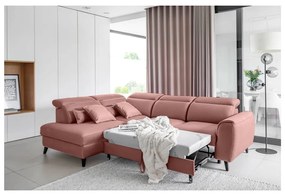 Divano angolare rosa allungabile/con contenitore (con penisola a sinistra/a L) e rivestimento in velluto Noble – ELTAP