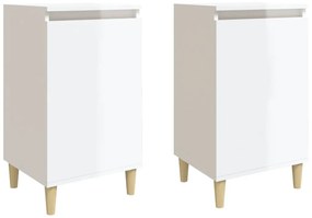 Comodini 2 pz Bianco Lucido 40x35x70 cm in Legno Multistrato